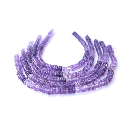 Amethyst smooth wheel gemstone beads in 6–6.3mm size arranged on a 20cm strand for handmade jewellery designs.