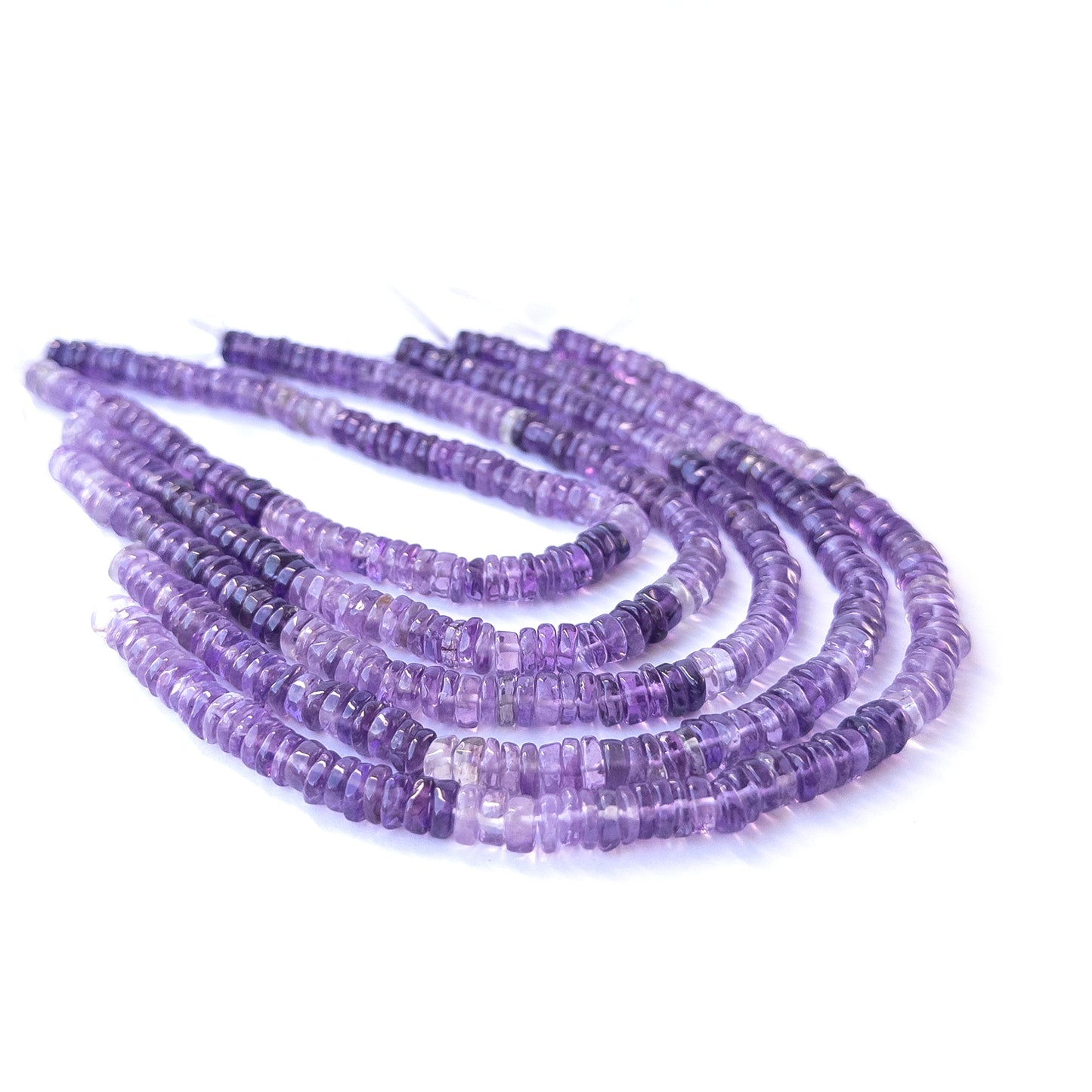 Genuine amethyst stone beads with polished smooth wheel shaping, ideal for DIY jewellery and artisan beadwork.