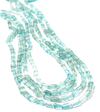 Apatite smooth rectangle heishi beads sized 3.3–3.5mm arranged in a 33cm strand, showing vivid blue‑green tones and a polished finish.
