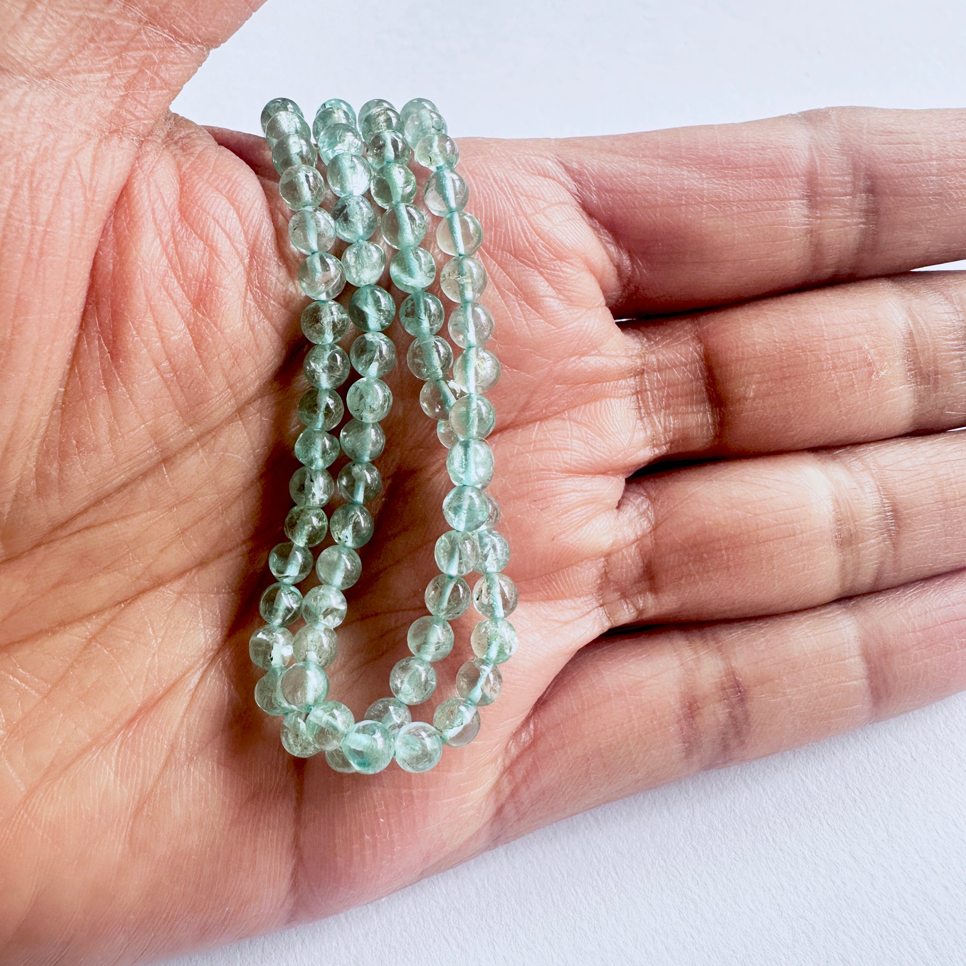 Handmade jewellery components made from 4.2mm Apatite beads with 0.5mm drilled holes.