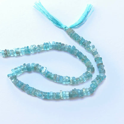 Close‑up of 3.5–4mm Apatite stone beads showing clean square cuts and polished surfaces ideal for natural gemstone beads for DIY jewellery.