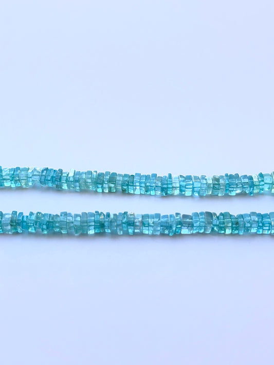 Close‑up of 4.6mm Apatite stone beads showing clean square cuts and polished surfaces ideal for natural gemstone beads for DIY jewellery.