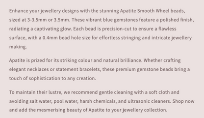 Text description of Apatite Smooth Wheel beads with product details.