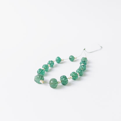 Genuine Beryl and Shell Pearl beads in pumpkin cut design with polished grooves and soft colour.