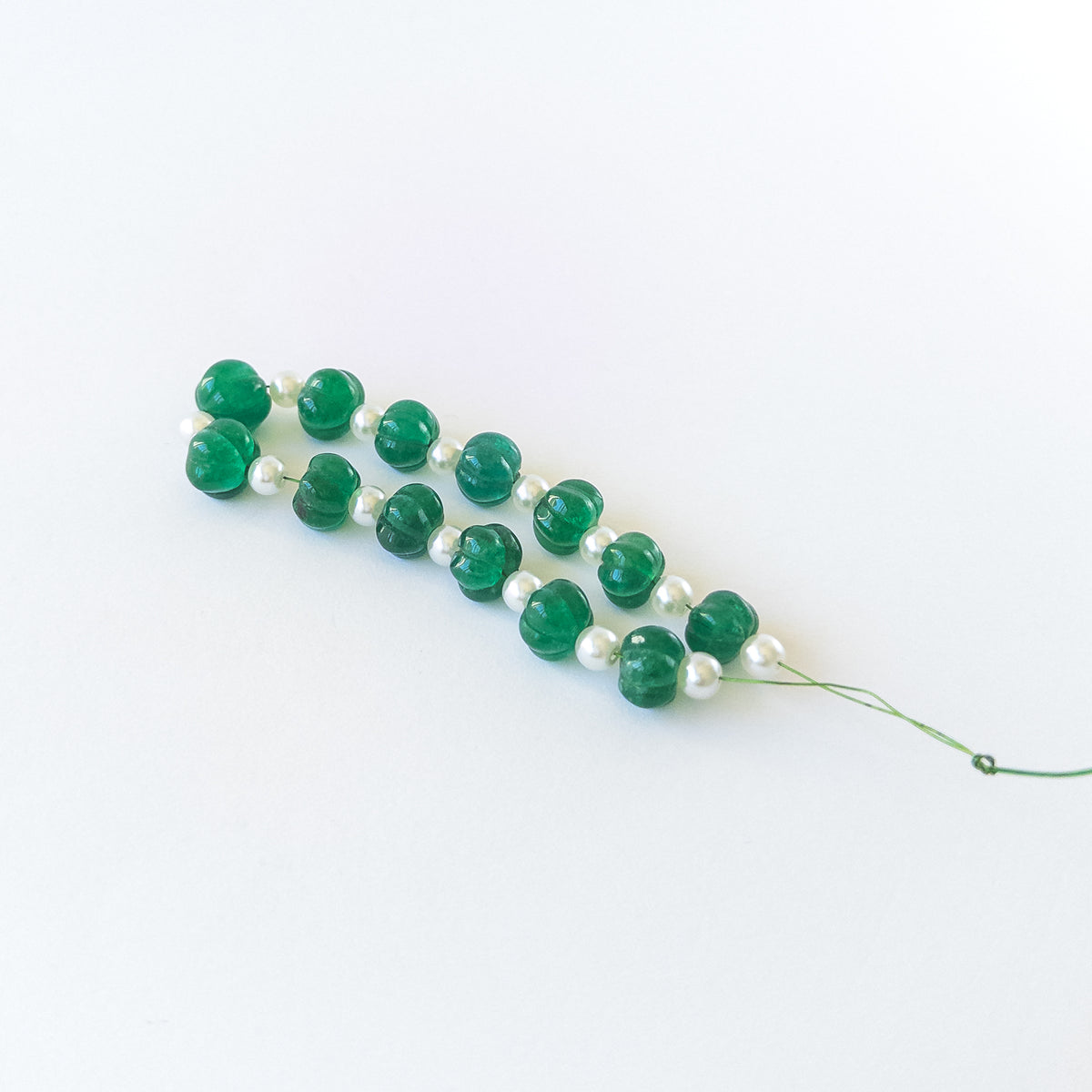 Natural Beryl gemstone beads with carved texture and radiant Shell Pearls for premium stone bead designs.