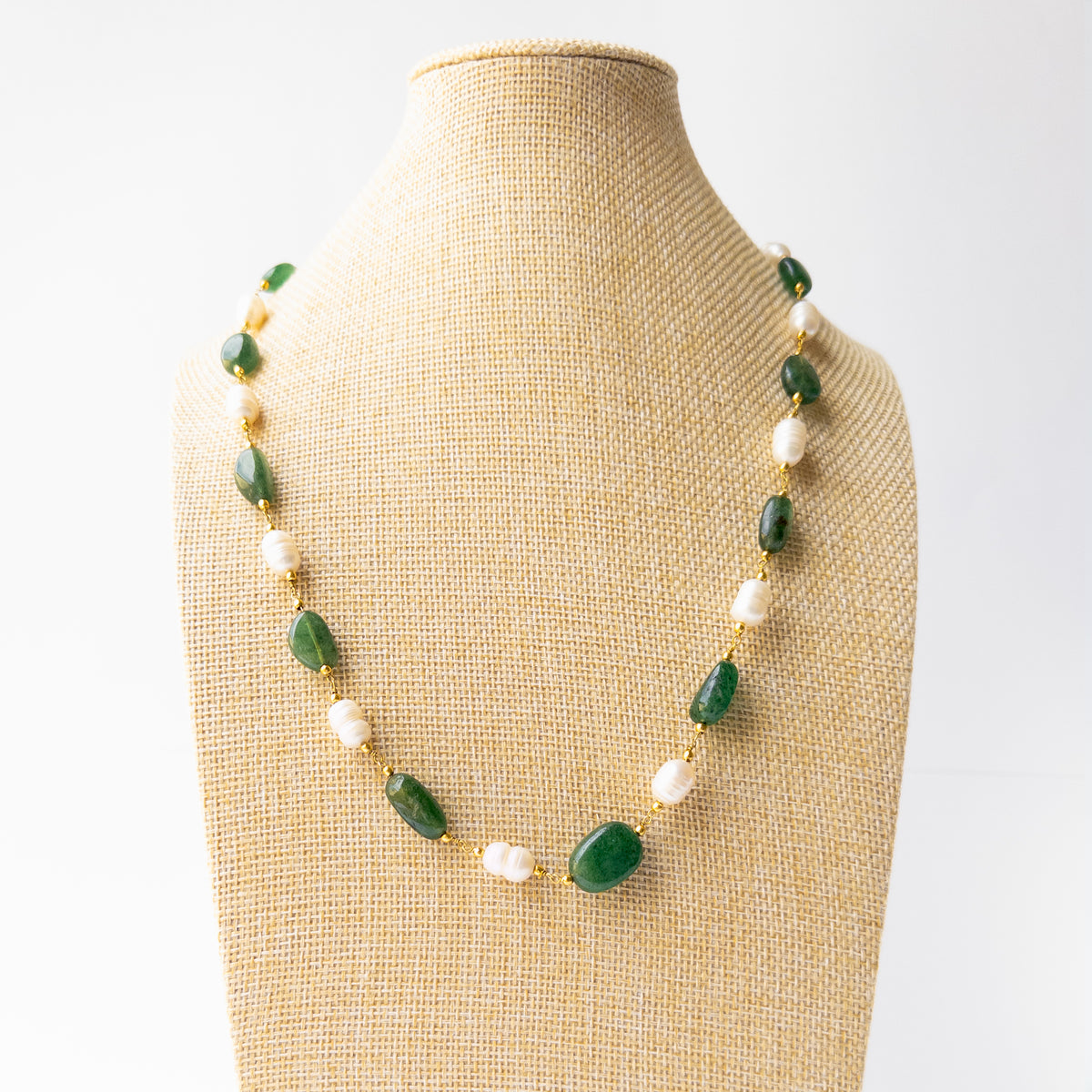 Beryl and Freshwater Pearl necklace featuring smooth tumble gemstones in soft pastel tones paired with luminous pearls for timeless elegance.