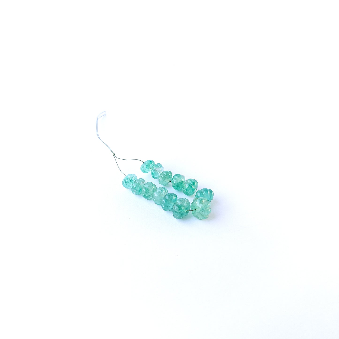 Genuine beryl stone beads with carved pumpkin cut, ideal for DIY jewellery and artisan gemstone bead creations.