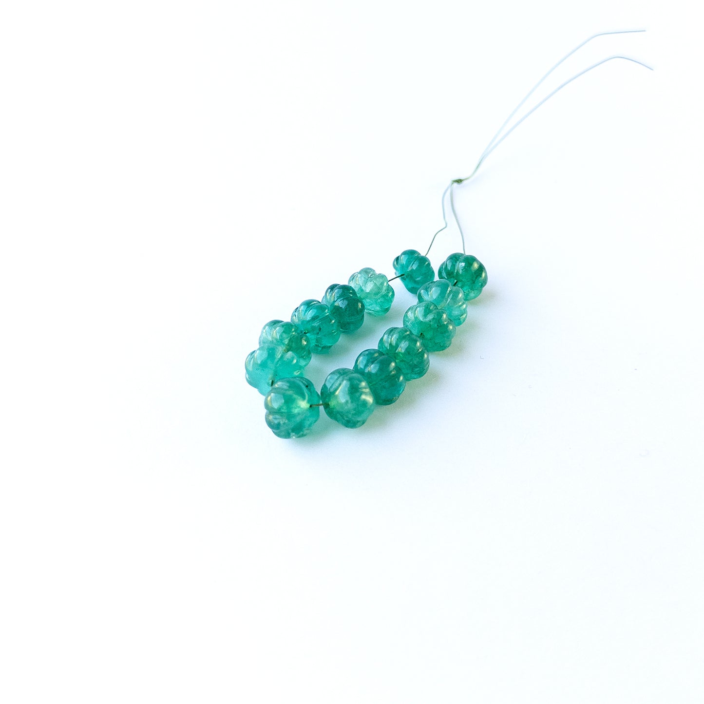 Genuine beryl stone beads with carved pumpkin cut, ideal for DIY jewellery and artisan gemstone bead creations.