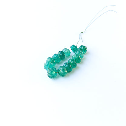 Genuine beryl stone beads with carved pumpkin cut, ideal for DIY jewellery and artisan gemstone bead creations.