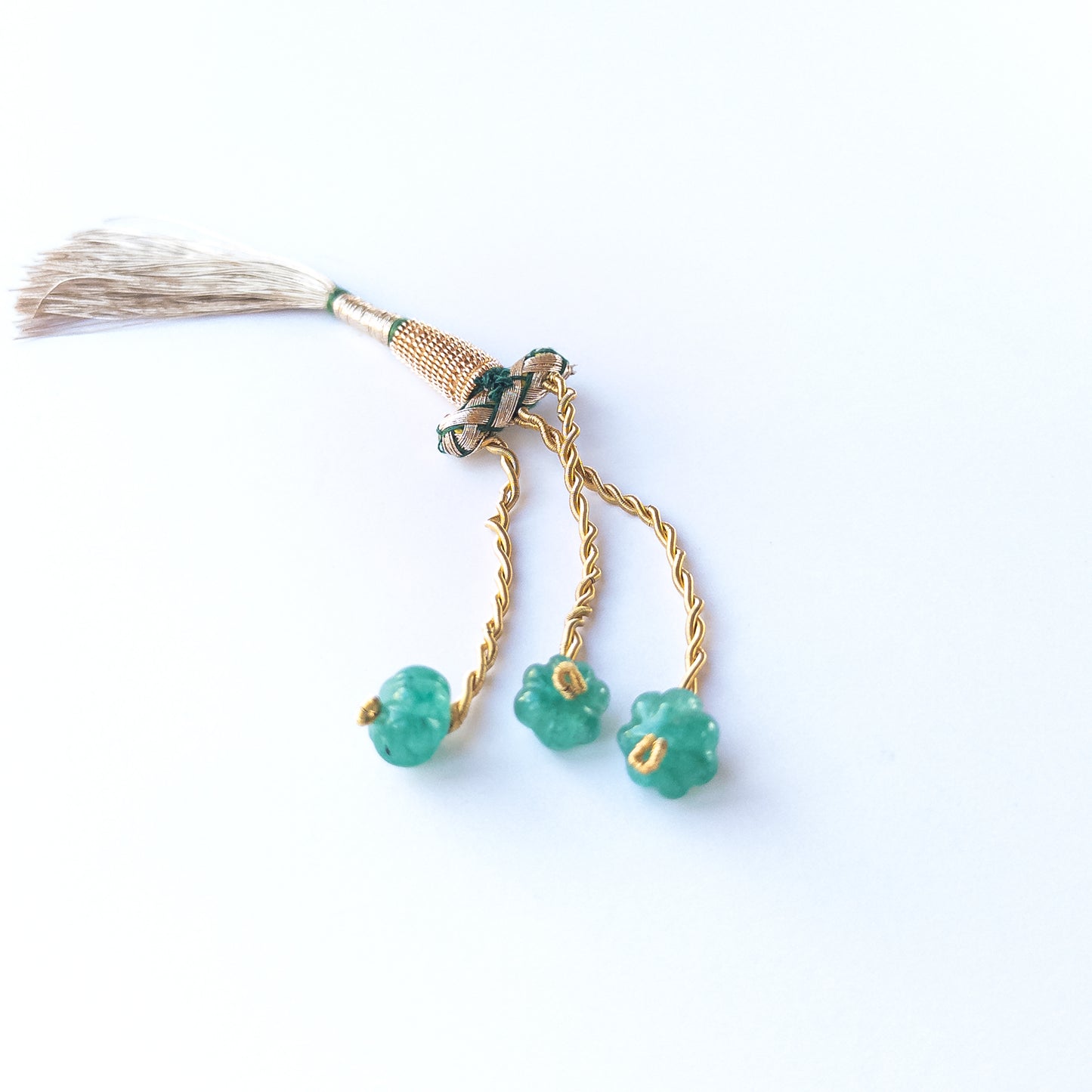 Handmade jewellery components featuring three Beryl pumpkin‑cut beads with gentle pastel sparkle.