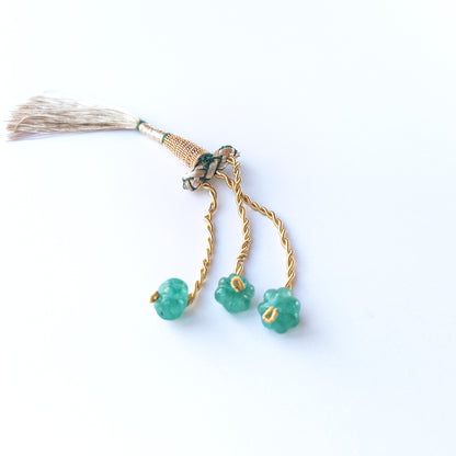 Handmade jewellery components featuring three Beryl pumpkin‑cut beads with gentle pastel sparkle.