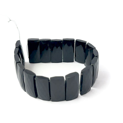 Black Onyx faceted rectangle beads with reflective surfaces, perfect for authentic gemstone beads and creative jewellery designs.