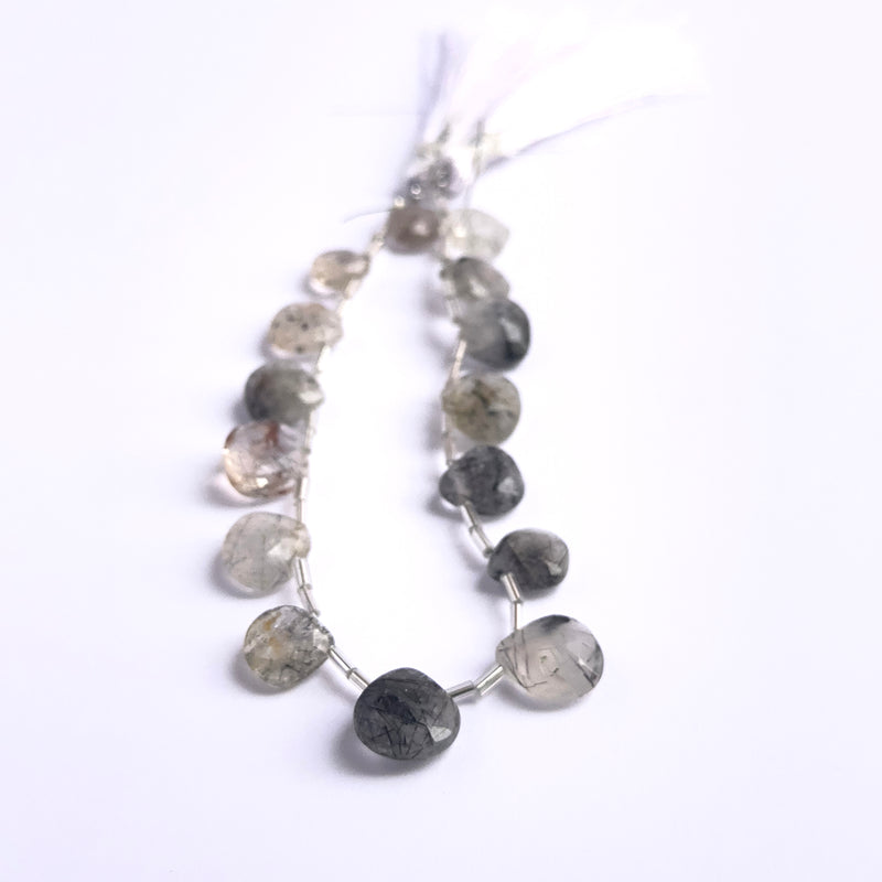 Natural gemstone beads for DIY jewellery, Black Rutile briolettes with bold inclusions and sparkle.