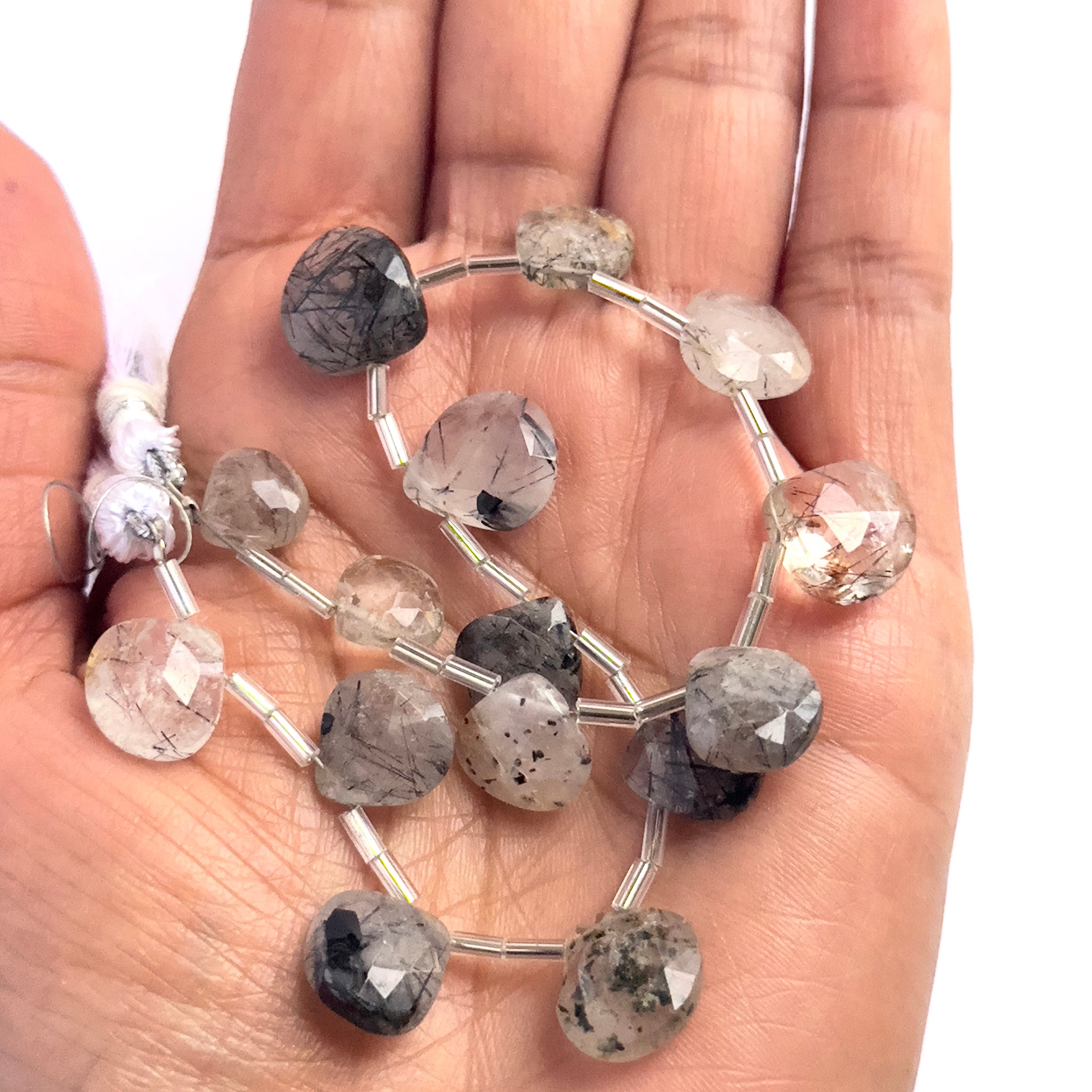 Black Rutile Gemstone Beads – Strand Faceted Briolette