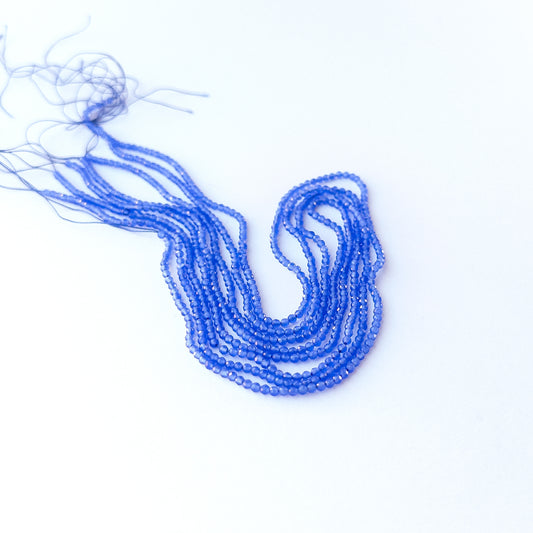 Natural Blue Chalcedony faceted rondelle stone beads 2.1mm displayed neatly for DIY jewellery and authentic gemstone bead designs.
