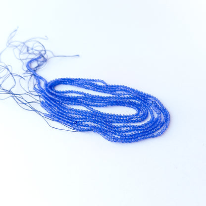 Blue Chalcedony faceted rondelle 2.1mm genuine gemstone beads arranged in a soft blue 35cm strand for handmade jewellery.