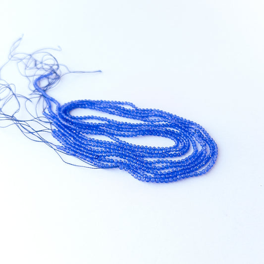 Blue Chalcedony faceted rondelle 2.1mm genuine gemstone beads arranged in a soft blue 35cm strand for handmade jewellery.