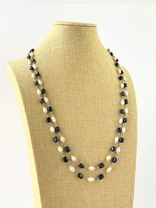 Layered blue sapphire and pearl necklace crafted with smooth oval beads in 48–51cm lengths.