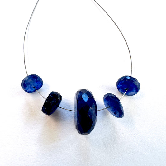 Blue Sapphire faceted rondelle set with deep blue sparkle, 7.5-14mm, perfect stone beads for handmade jewellery components.