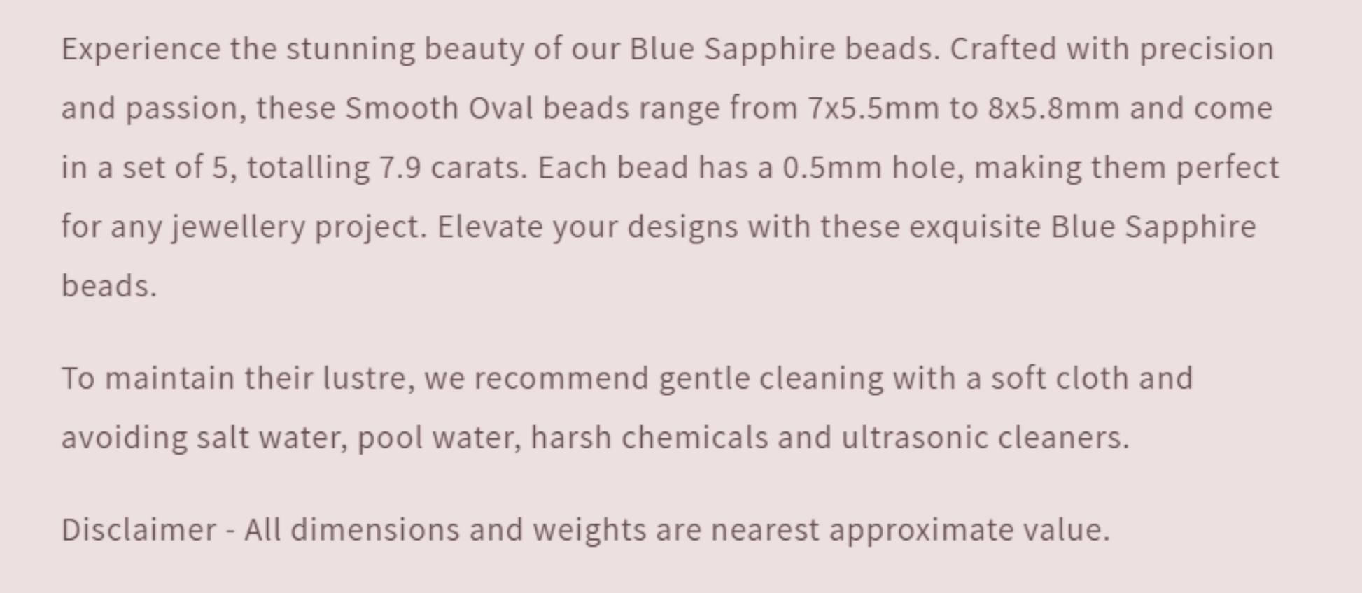 Text describing the product details of the gemstone beads, as seen on the Australian owned Melbourne Gemstone Beads shop.