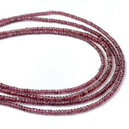 Burma Garnet faceted rondelle stone beads showing deep red colour and sparkle, ideal for genuine gemstone beads in DIY jewellery.