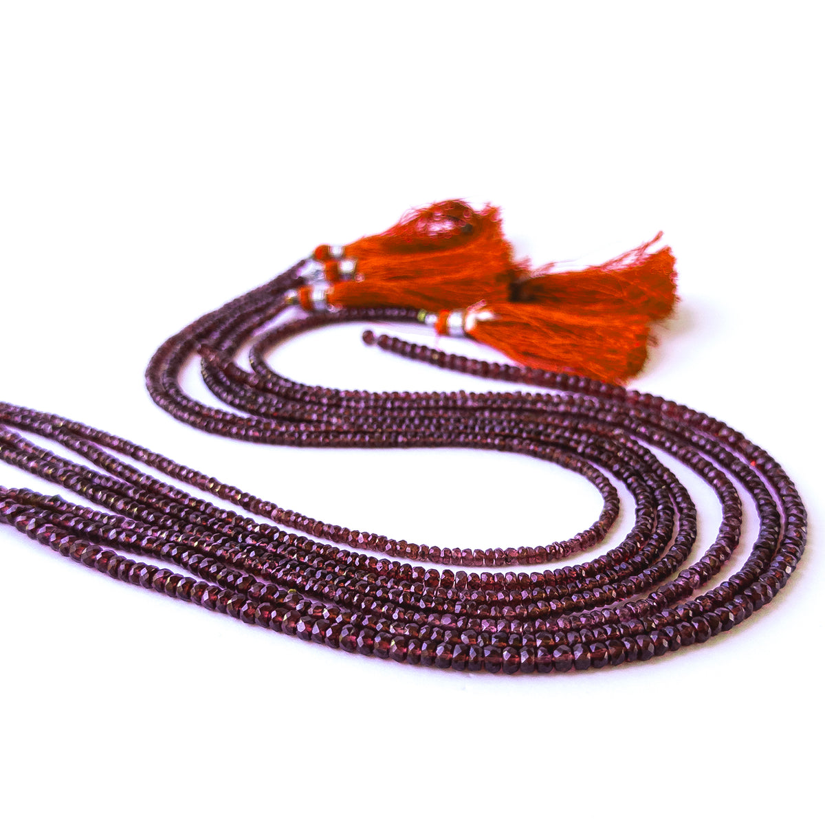 Sparkling Burma Garnet rondelle beads in assorted 3.1–4mm sizes for artisan jewellery components.