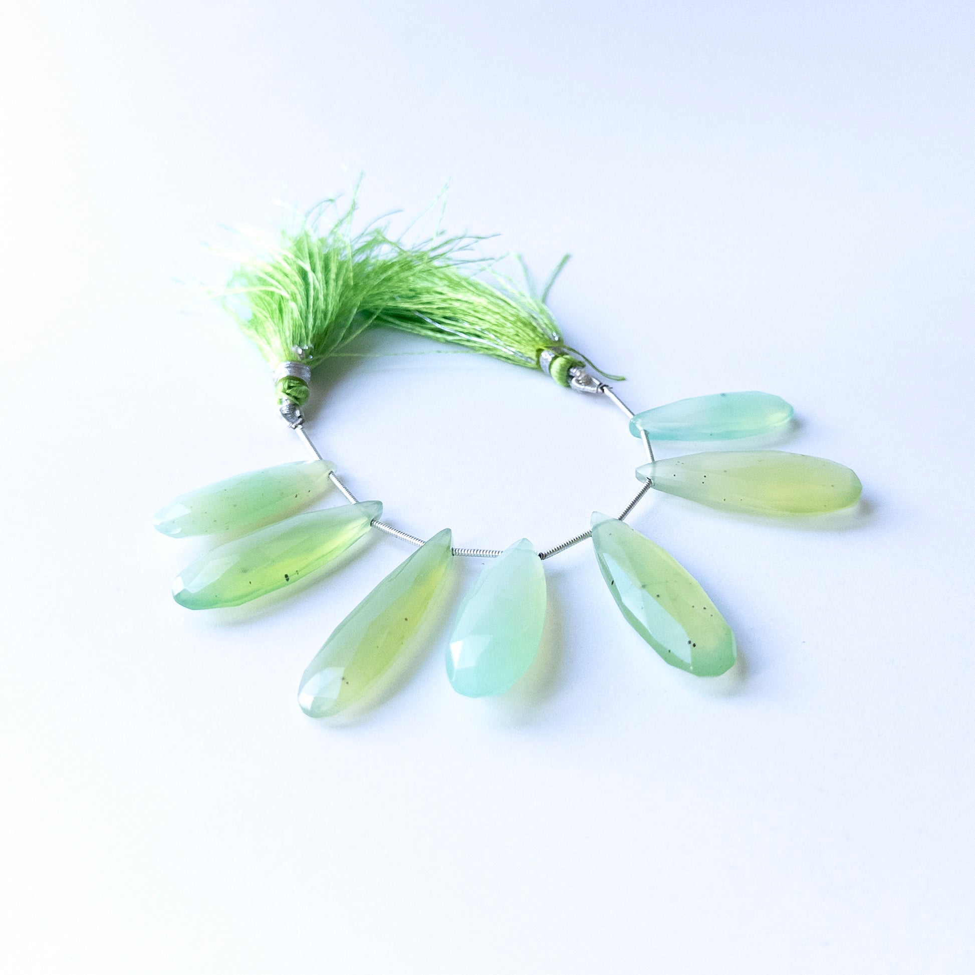 Authentic Chalcedony stone beads with faceted briolette cut, ideal for DIY jewellery makers seeking premium gemstone components.