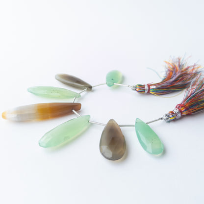 Genuine Chalcedony gemstone beads with faceted briolette cut, perfect for artisan jewellery designs.