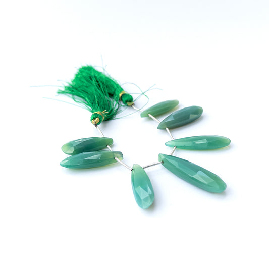 Authentic Chalcedony gemstone beads featuring elongated faceted briolette cuts ideal for DIY jewellery making.