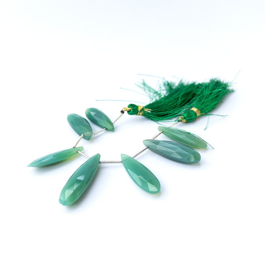 Natural Chalcedony stone beads with sparkling faceted briolette shapes, perfect for artisan jewellery components.