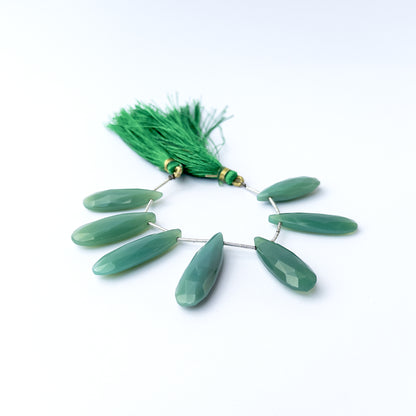Authentic Chalcedony gemstone beads featuring elongated faceted briolette cuts ideal for DIY jewellery making.