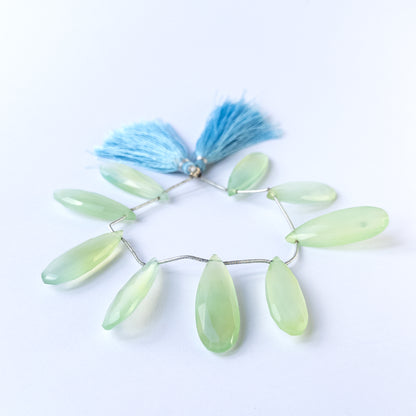 Authentic Chalcedony gemstone beads featuring elongated faceted briolette cuts ideal for DIY jewellery making.