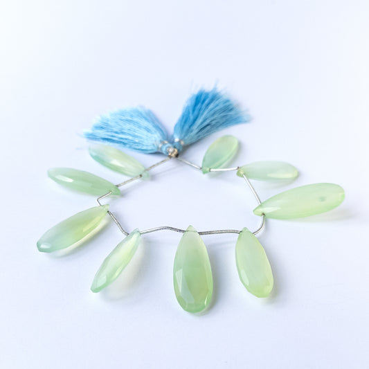 Authentic Chalcedony gemstone beads featuring elongated faceted briolette cuts ideal for DIY jewellery making.