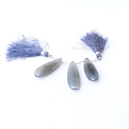 Natural Chalcedony stone beads with sparkling faceted briolette shapes, perfect for artisan jewellery components.