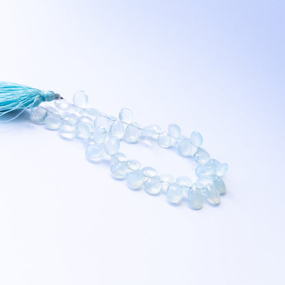 Chalcedony faceted briolette gemstone beads in 7–8mm sizes, genuine stones for handmade jewellery.