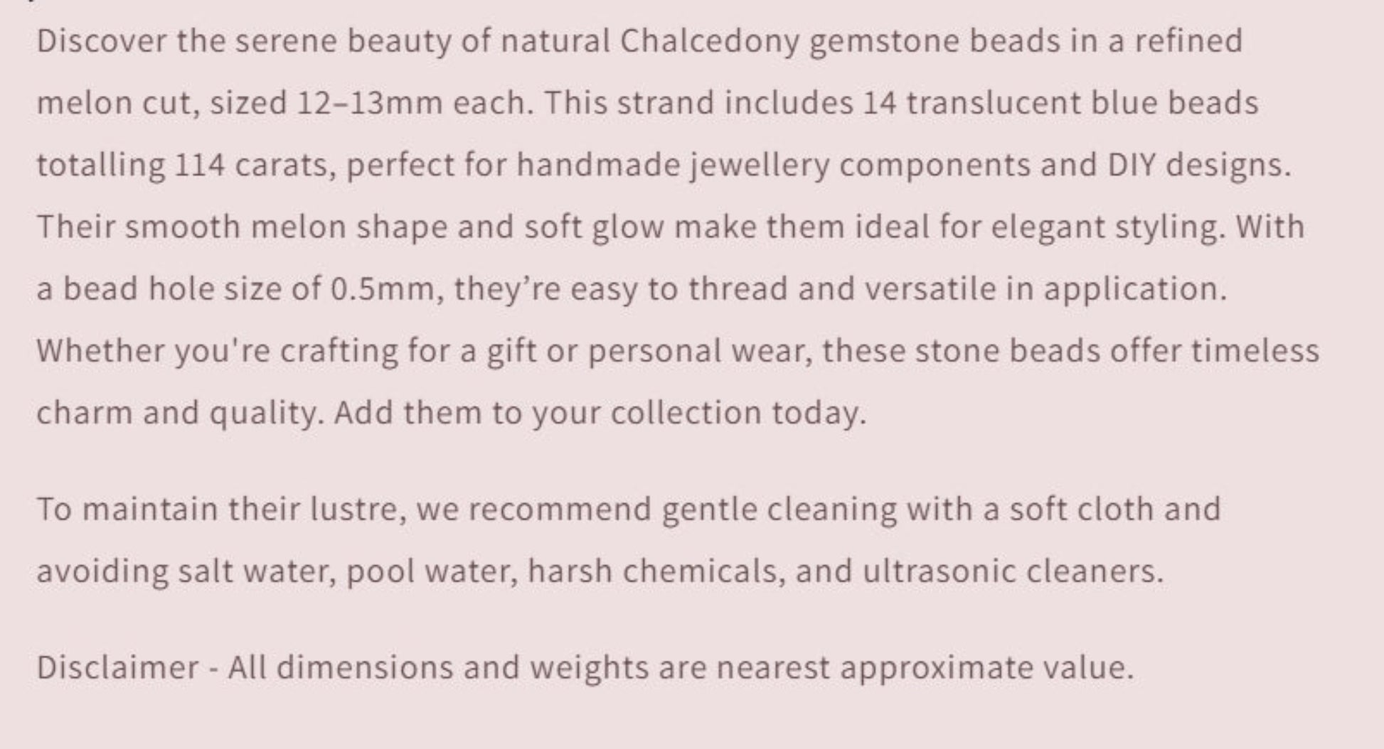 Text describing the product details of the gemstone beads , as seen on the Australian owned and trusted bead supplier, Melbourne Gemstone Beads.