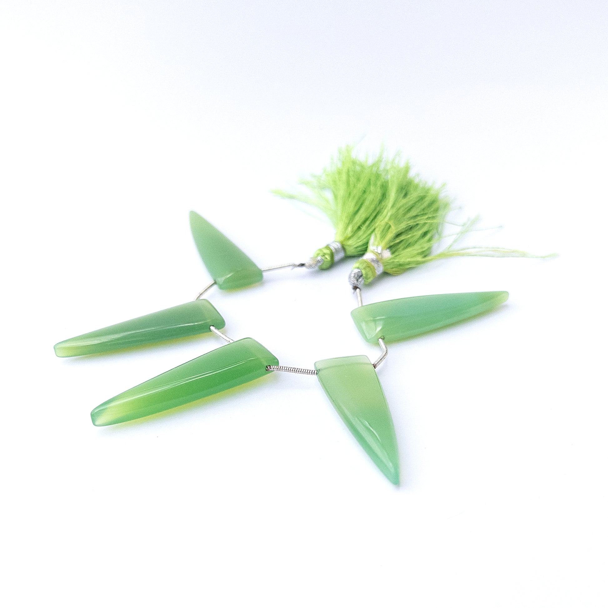 Authentic Chalcedony gemstone beads featuring polished smooth triangle briolette cuts for DIY jewellery making.