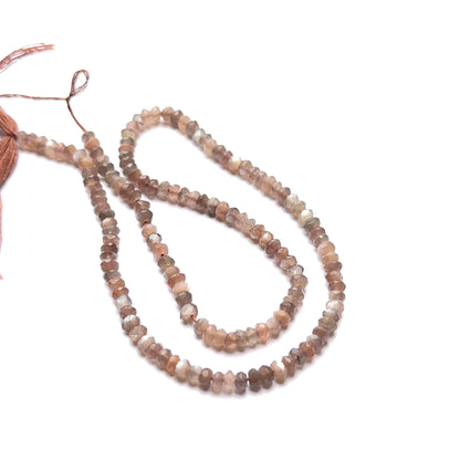 Chocolate Moonstone faceted rondelle natural gemstone beads in 3.8–4mm on a 34cm strand, showing warm shimmer for DIY jewellery.