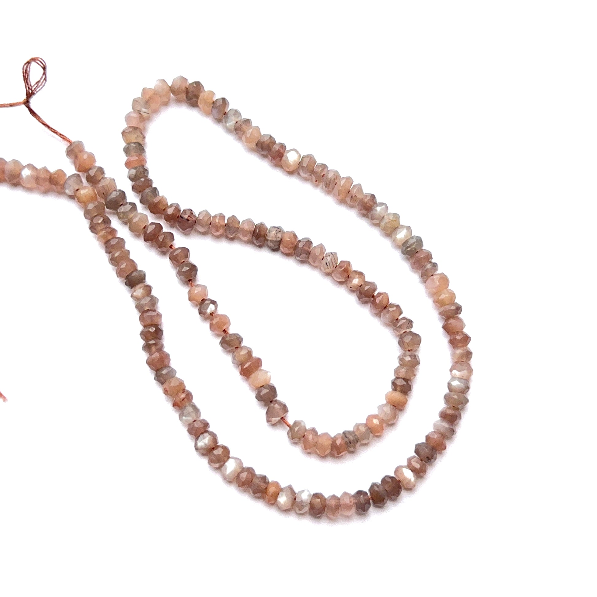 Chocolate Moonstone natural gemstone beads in faceted rondelle shape, ideal for artisan jewellery and creative DIY beadwork.