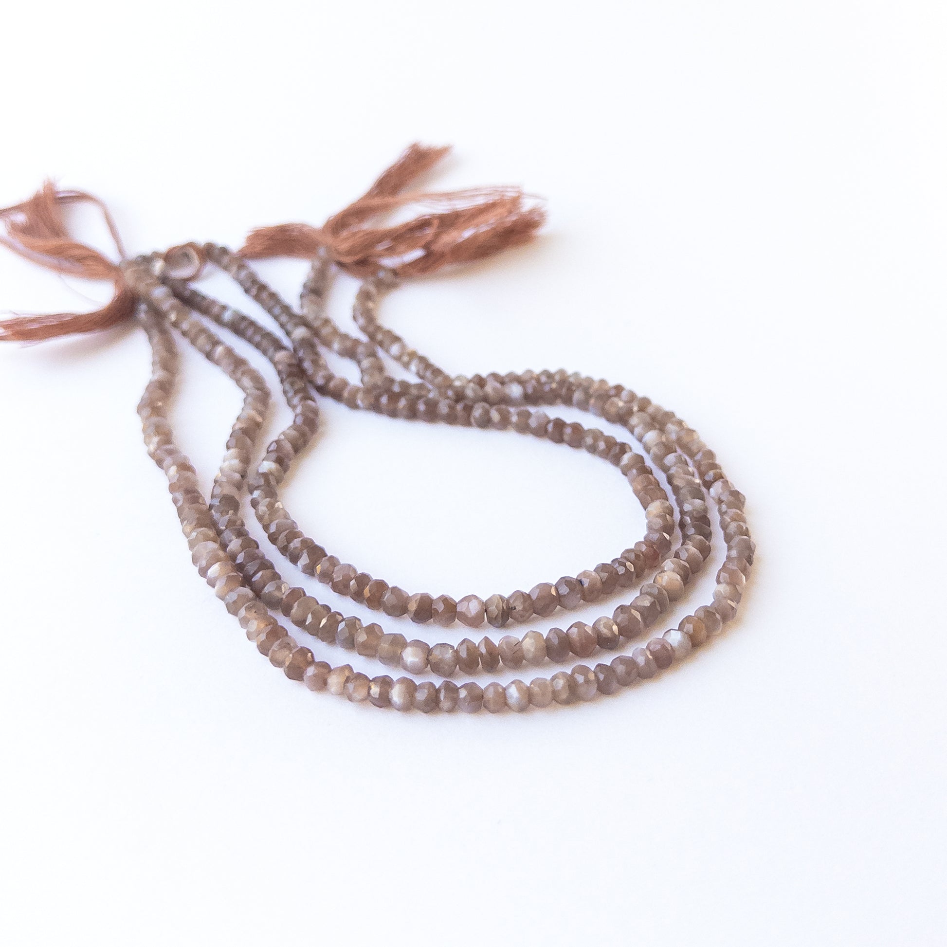 Chocolate Moonstone faceted rondelle beads in warm brown tones, genuine gemstone beads with natural shimmer