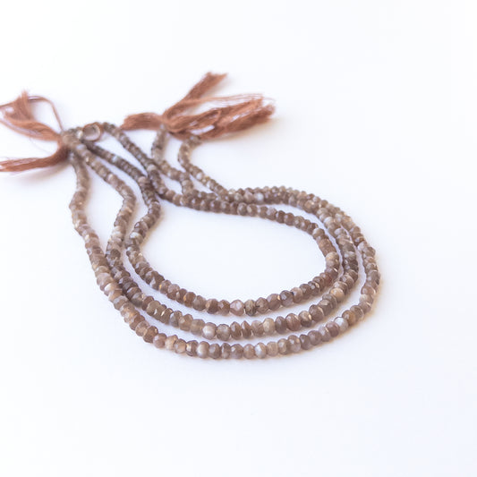 Chocolate Moonstone faceted rondelle beads in warm brown tones, genuine gemstone beads with natural shimmer