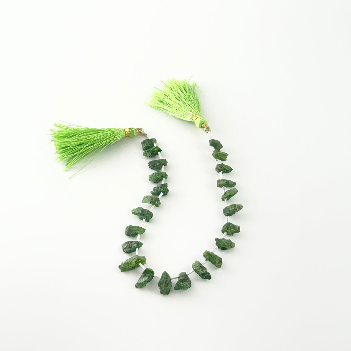 Rough Chrome Diopside beads in vivid green tones, 5–6mm size, side drille