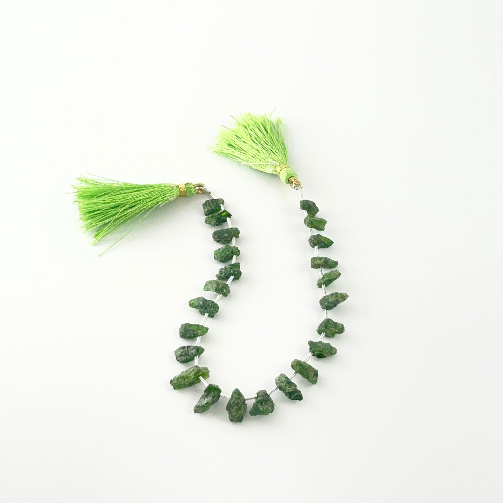 Rough Chrome Diopside beads in vivid green tones, 5–6mm size, side drille