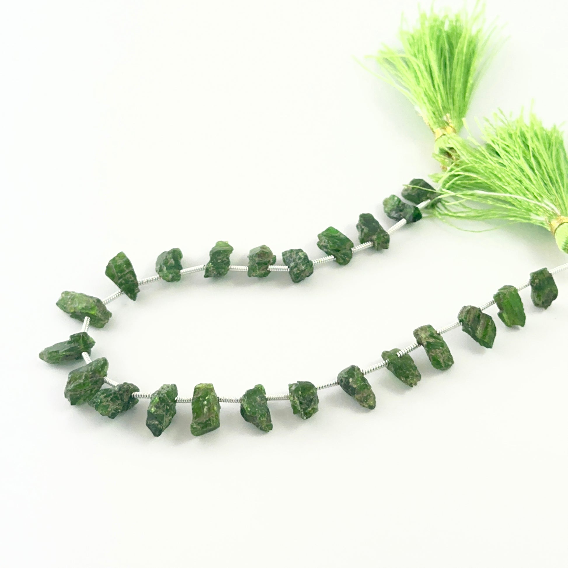 Side‑drilled Chrome Diopside rough beads ideal for earthy jewellery designs