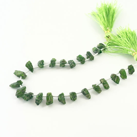 Side‑drilled Chrome Diopside rough beads ideal for earthy jewellery designs