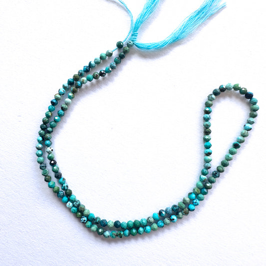 Chrysocolla faceted rondelle beads with vibrant turquoise and green tones for handmade jewellery components.