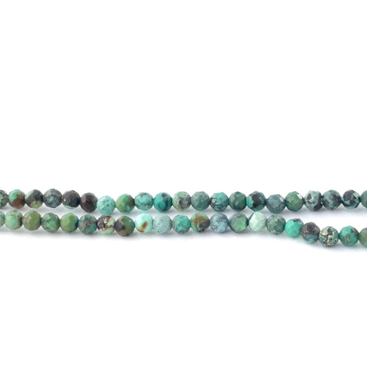 Authentic Chrysocolla gemstone beads in 3.5mm faceted rondelles with bright blue‑green shine for DIY jewellery makers.