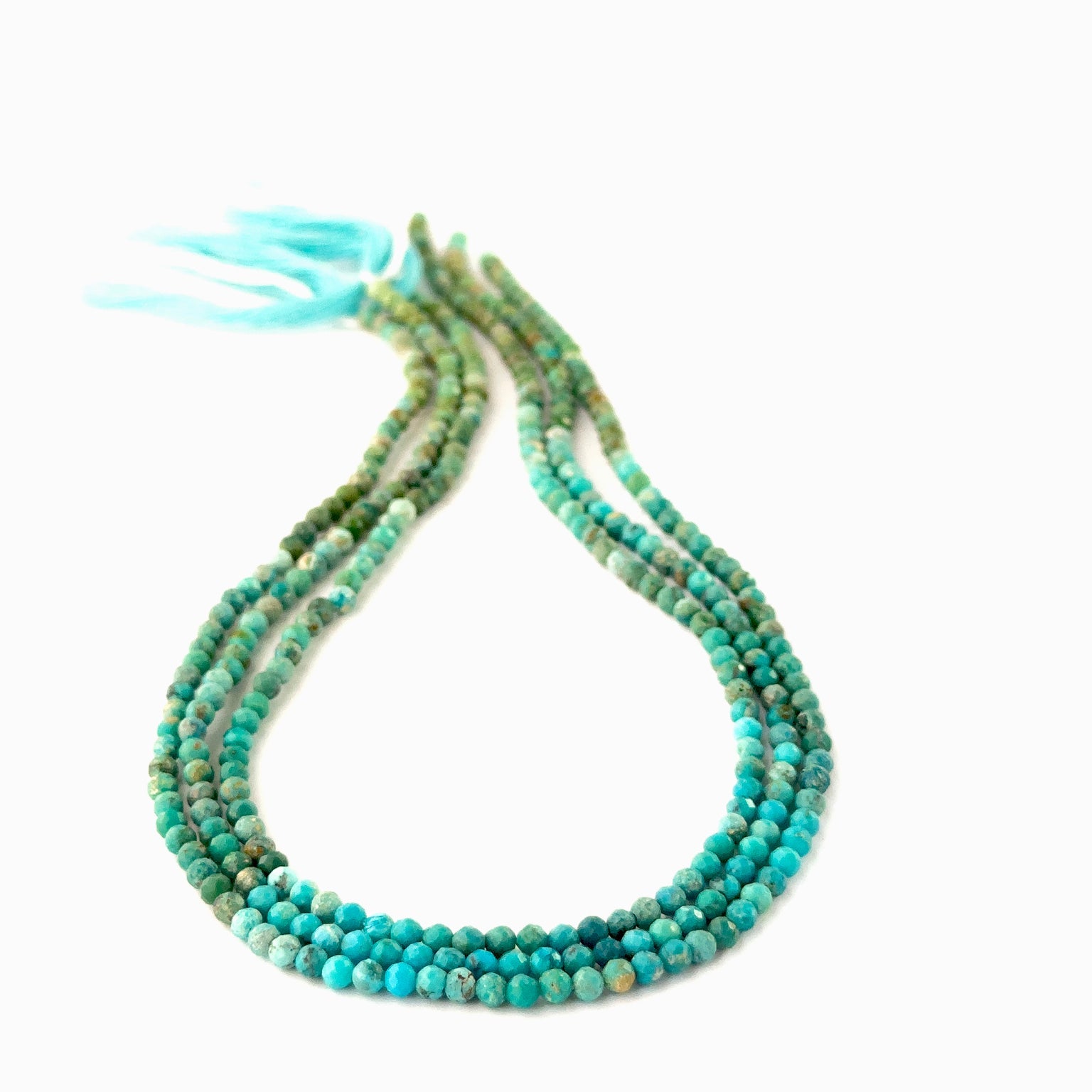 High‑quality Chrysocolla stone beads in 3mm faceted rondelles, neatly strung on a 32cm strand for jewellery designers