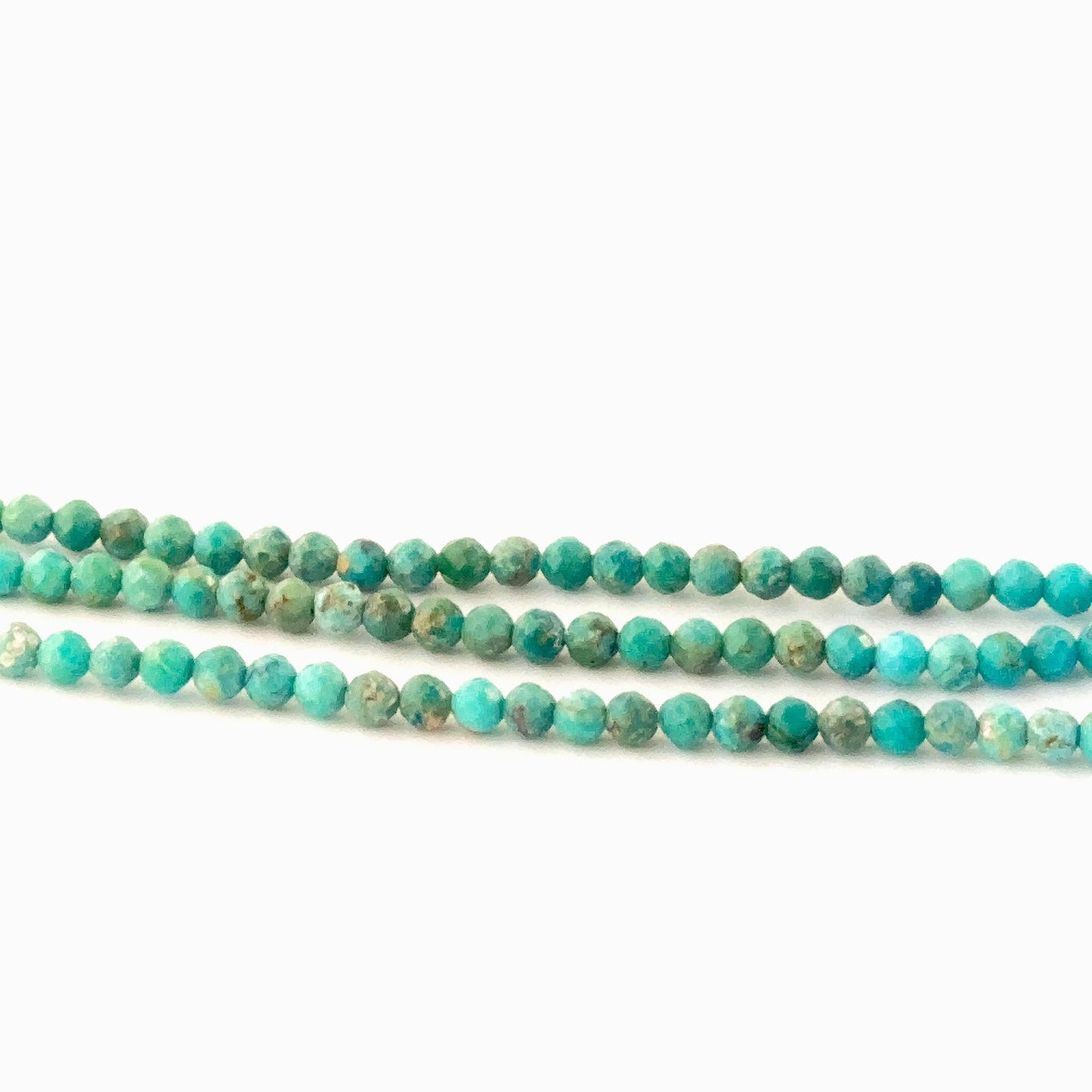 Authentic Chrysocolla gemstone beads, 3mm faceted rondelles with bright colour and shine, ideal for DIY jewellery making.