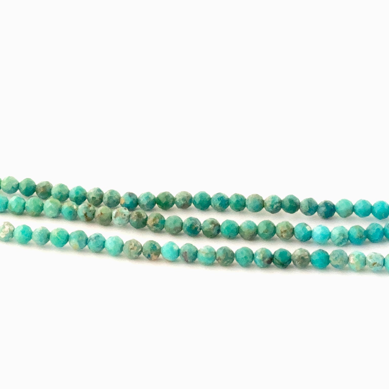 Authentic Chrysocolla gemstone beads, 3mm faceted rondelles with bright colour and shine, ideal for DIY jewellery making.
